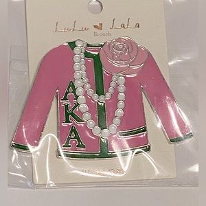AKA Cardigan and Pearls Pink and Green Brooch